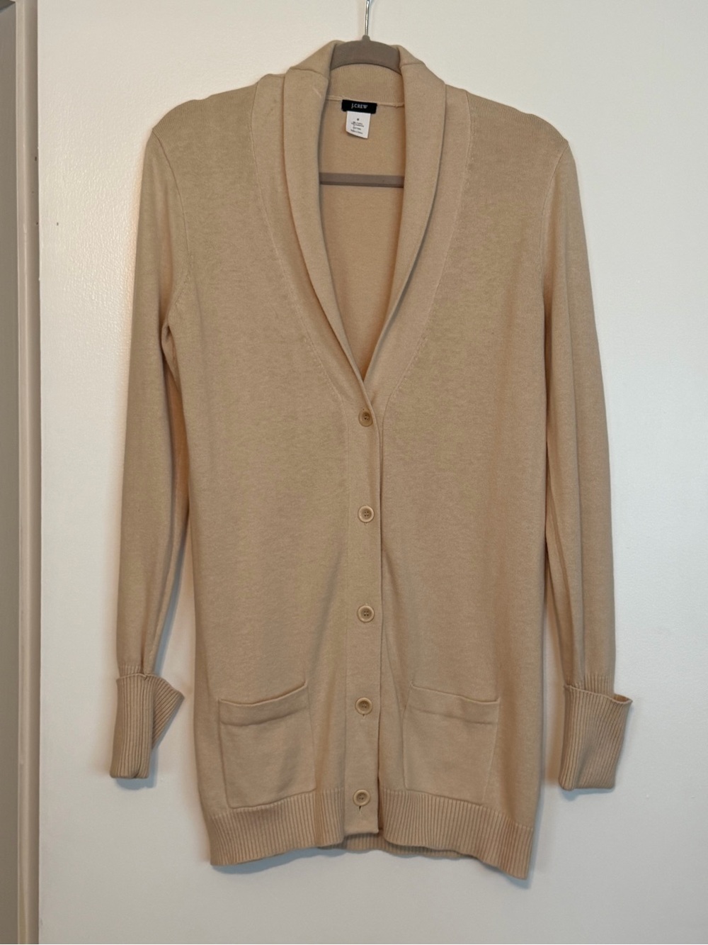 M J.Crew Cotton Cashmere Blend Soft Cozy Cardigan Black Label Beige